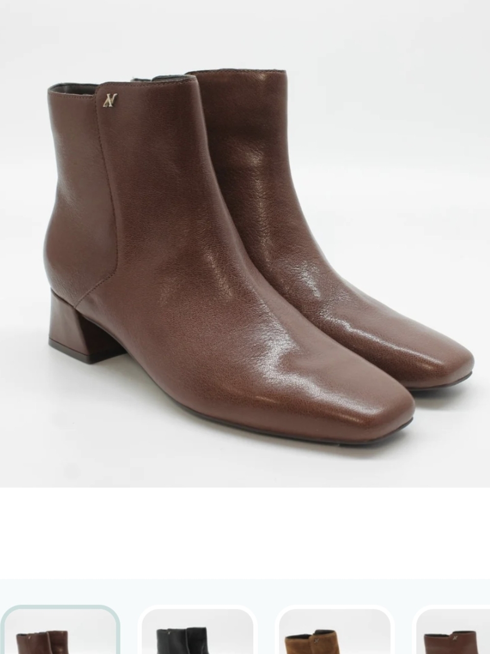 Naturalizer Brown Leather Ankle Booties with Low Block Heel